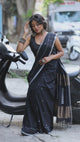 Black with golden zari pallu cotton handwoven needle work jamdani saree