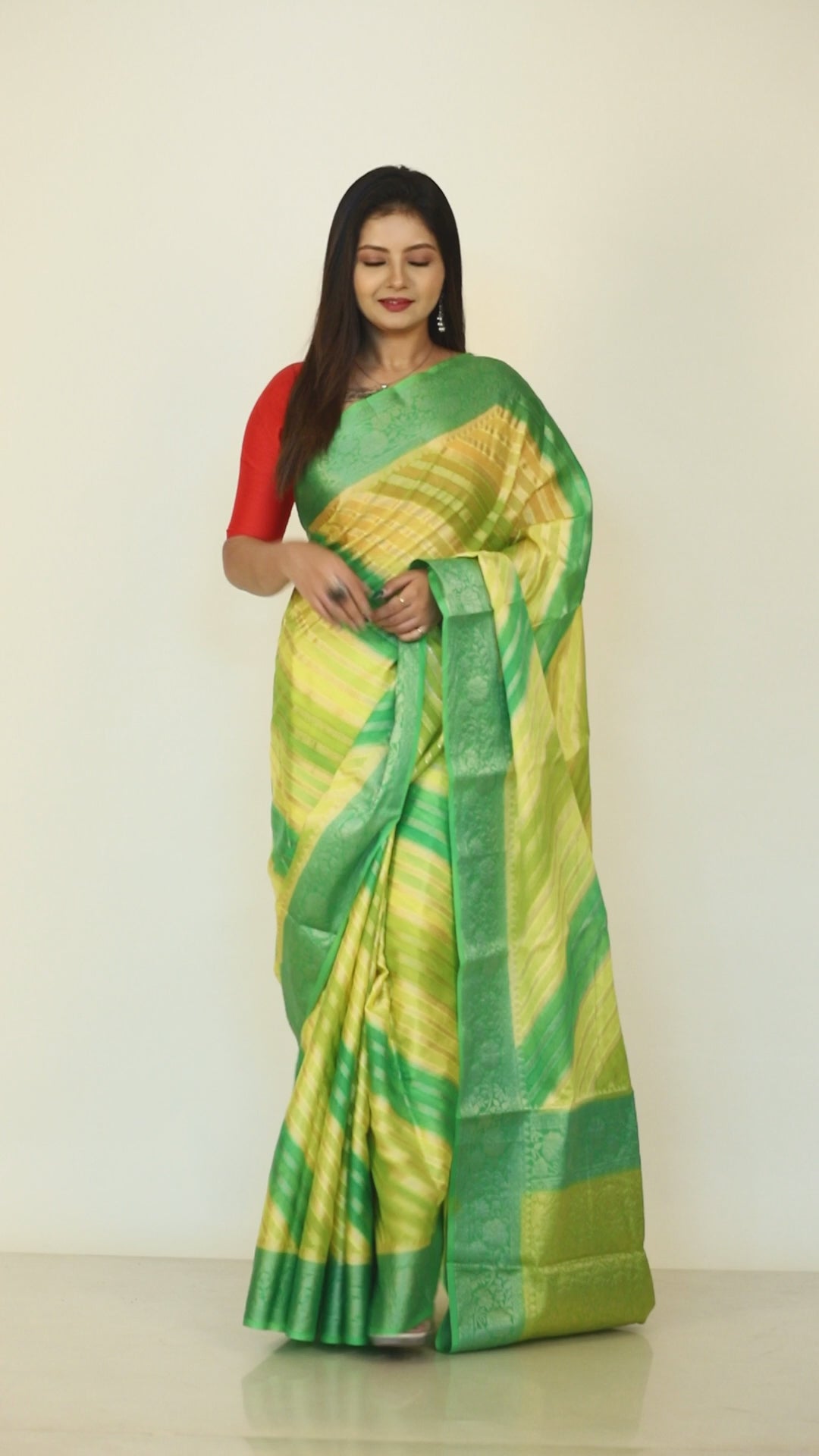 Green With Yellow Semi Georgette Benarasi Silk saree