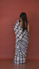 White with Blue check cotton handwoven jamdani saree