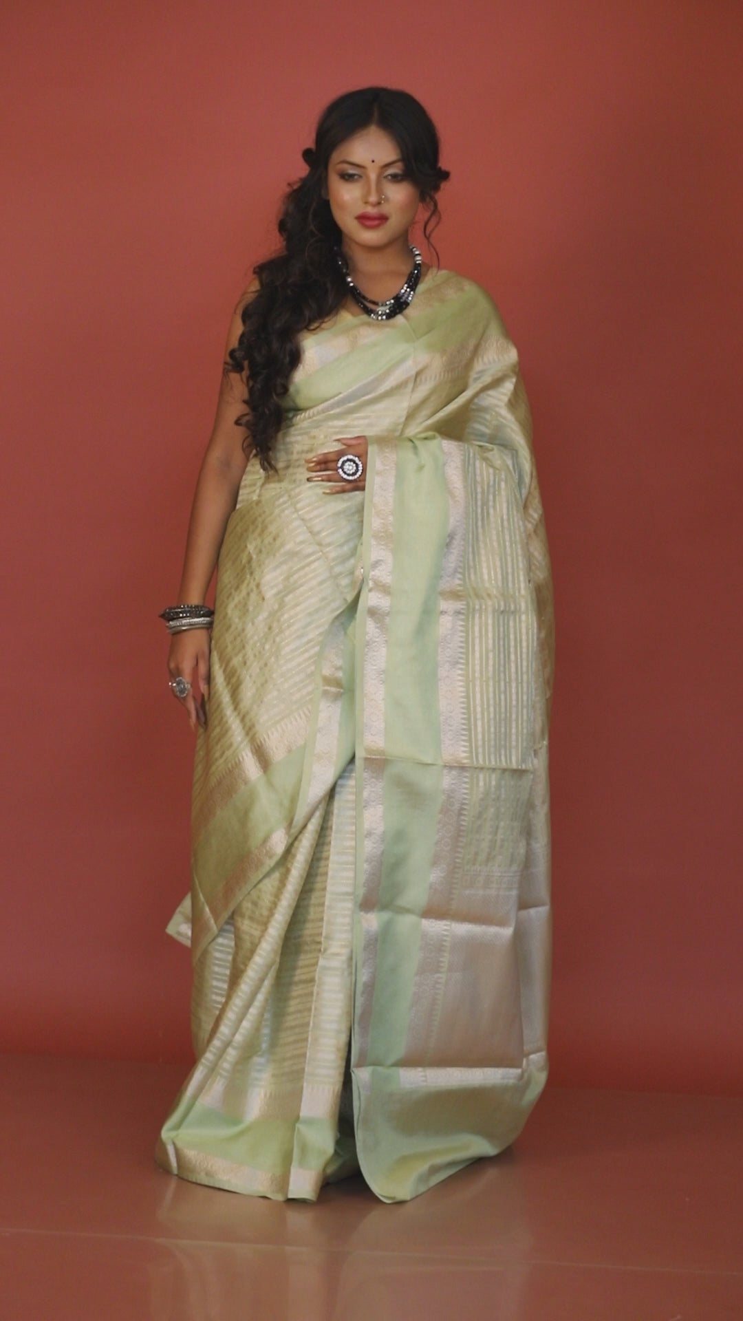 Light pista green with silver zari tissue banarasi silk saree