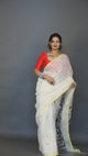 Offwhite with yellow circle fish pallu handwoven jamdani in linen saree