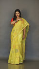 yellow with Multicolour allover floral motifs handwoven muslin silk jamdani saree