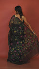 Black with multi colour allover floral handwoven jamdani saree