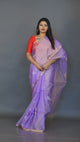 Lilac Organza silk Stripe With Floral buta handwoven jamdani saree