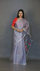 Ash with lotus motifs pallu muslin silk handwoven jamdani&nbsp saree