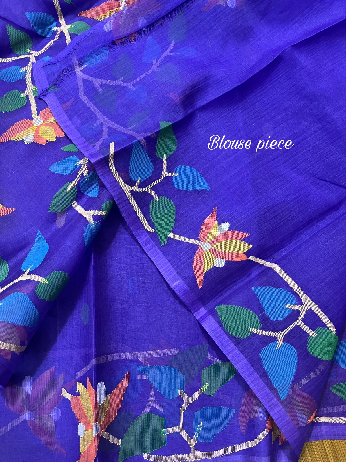 Purple with multicolour floral handwoven muslin silk jamdani saree